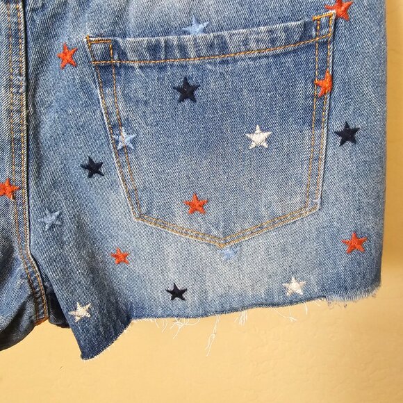 Blank NYC The Barrow Vintage High Rise Star Embroidered Denim Cutoff Shorts - Picture 11 of 16